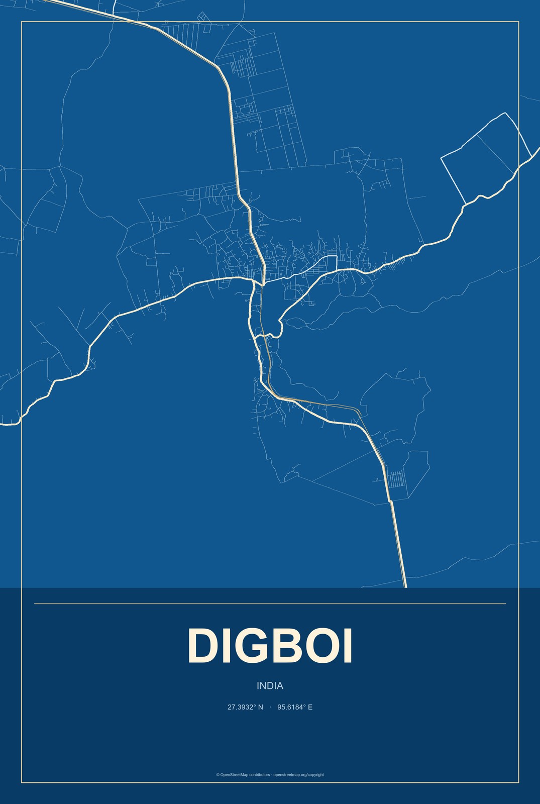 Digboi, India City Map Aluminum Sign in Harbor Cobalt style