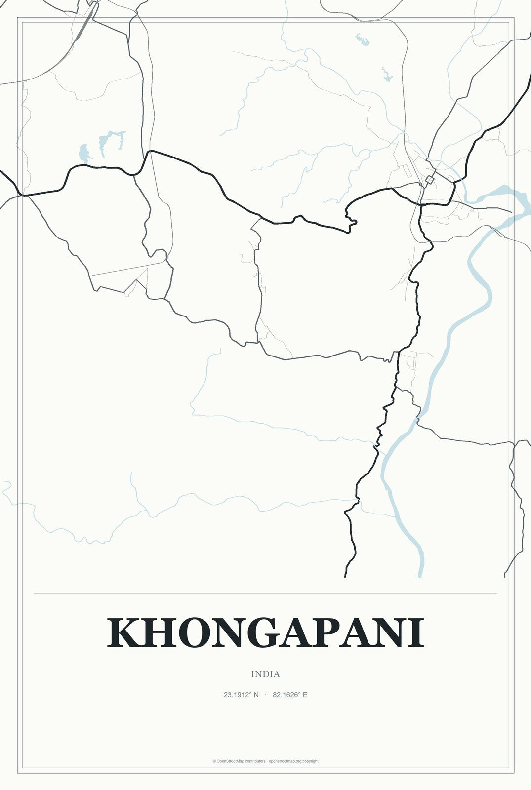 Khongapani, India City Map Aluminum Sign in Gallery Air style