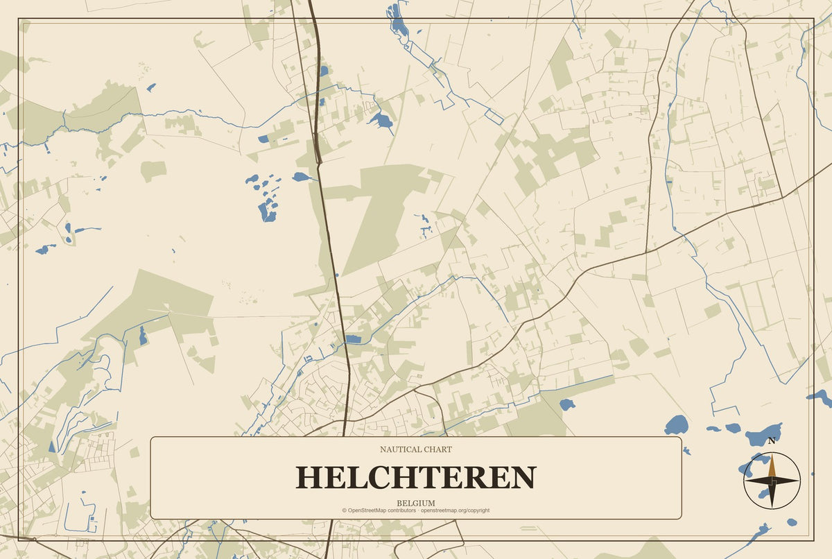Helchteren, Belgium City Map Aluminum Sign in Heritage Nautical style