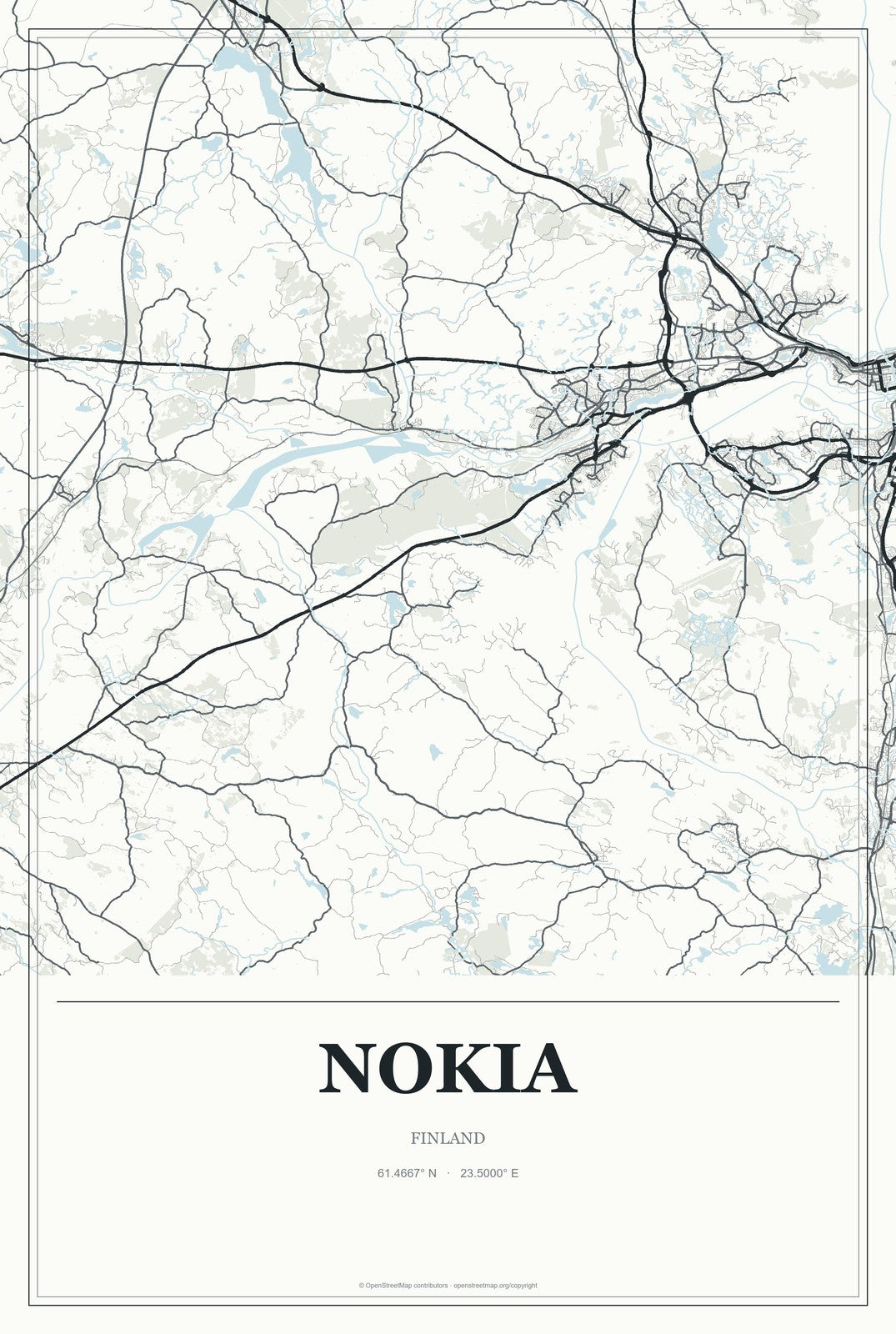 Nokia, Finland City Map Aluminum Sign in Gallery Air style