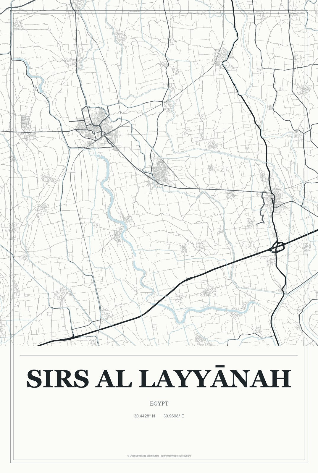 Sirs al Layyānah, Egypt City Map Aluminum Sign in Gallery Air style