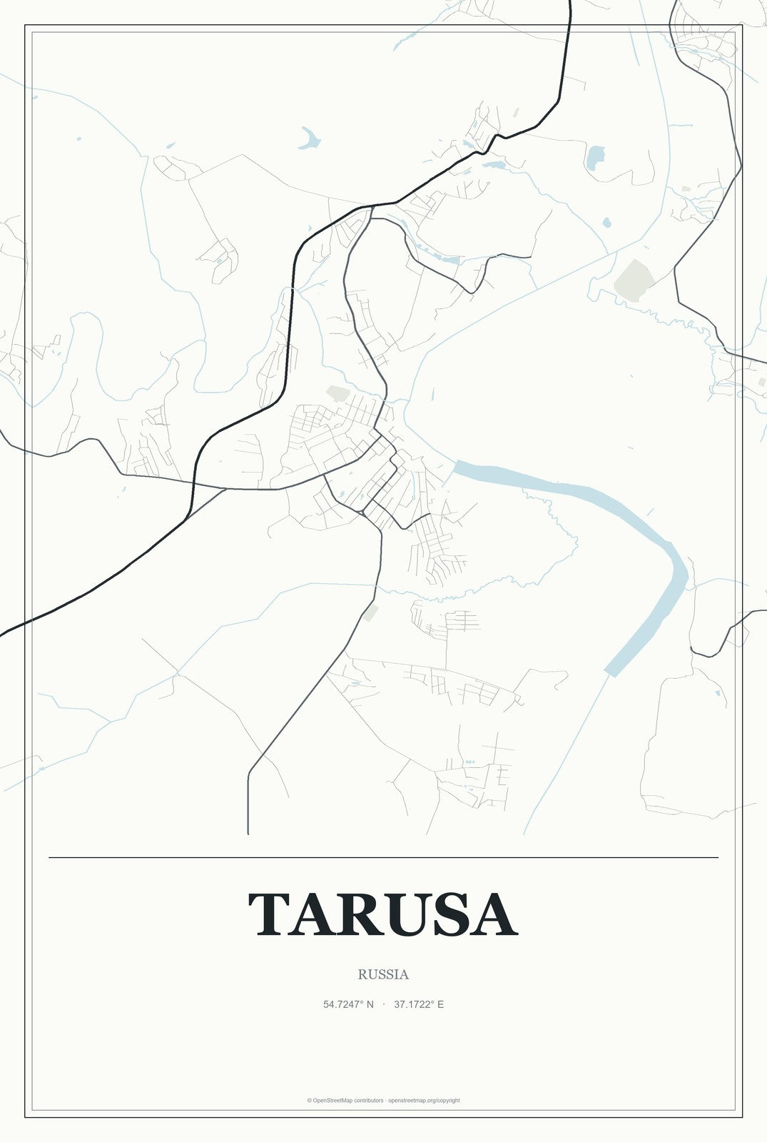 Tarusa, Russia City Map Aluminum Sign in Gallery Air style
