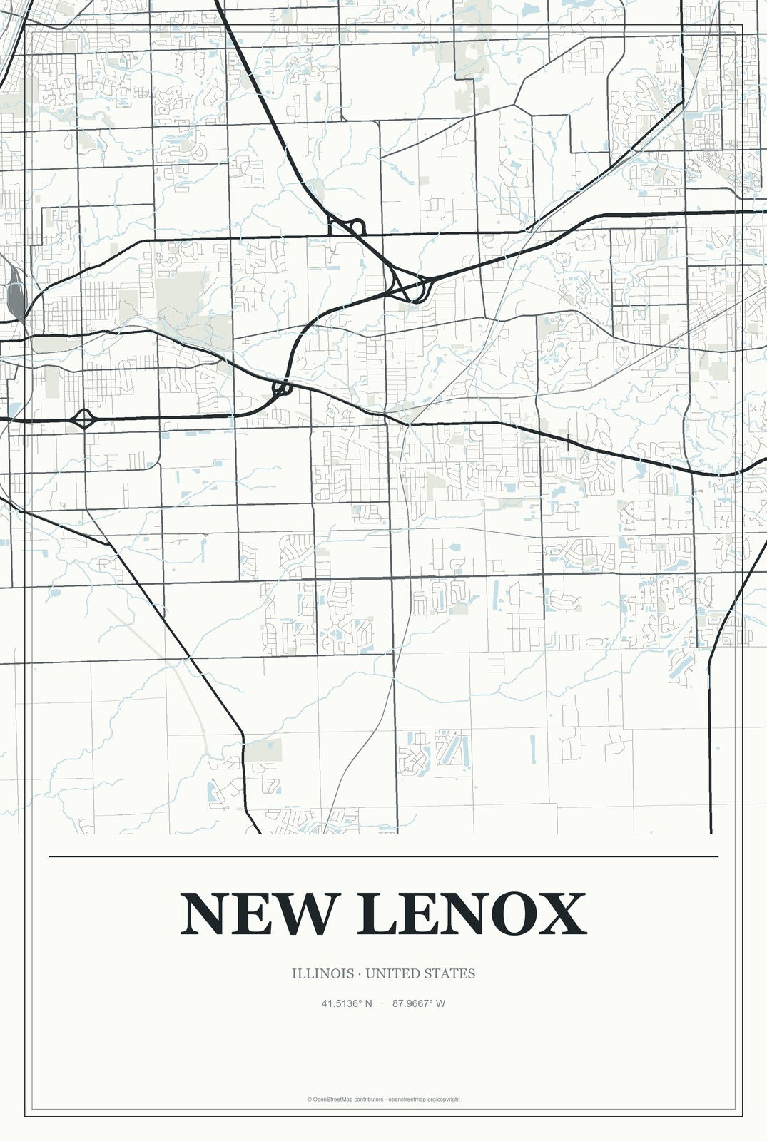 New Lenox, Illinois City Map Aluminum Sign in Gallery Air style