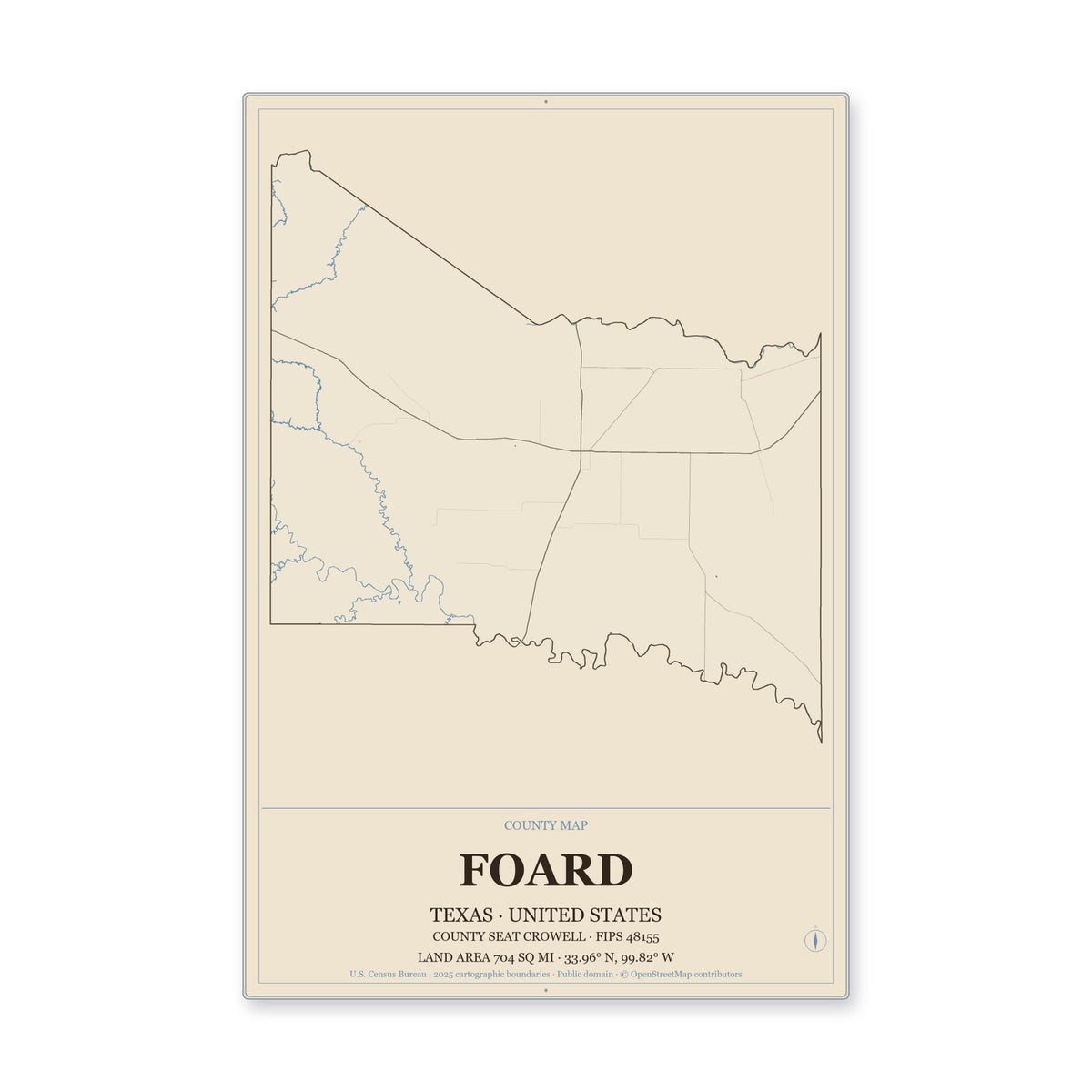 Foard County, Texas Map Aluminum Sign in Heritage Nautical style