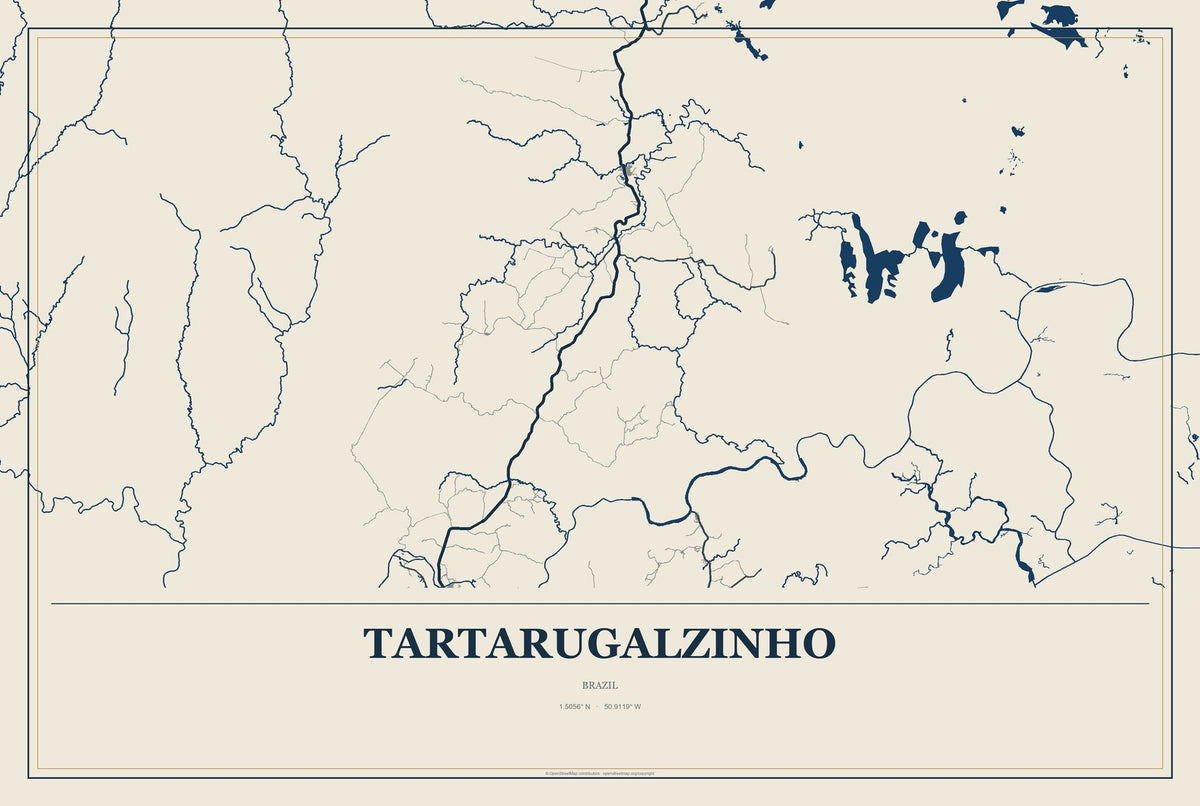 Tartarugalzinho, Brazil City Map Aluminum Sign in Coastal Cutout style