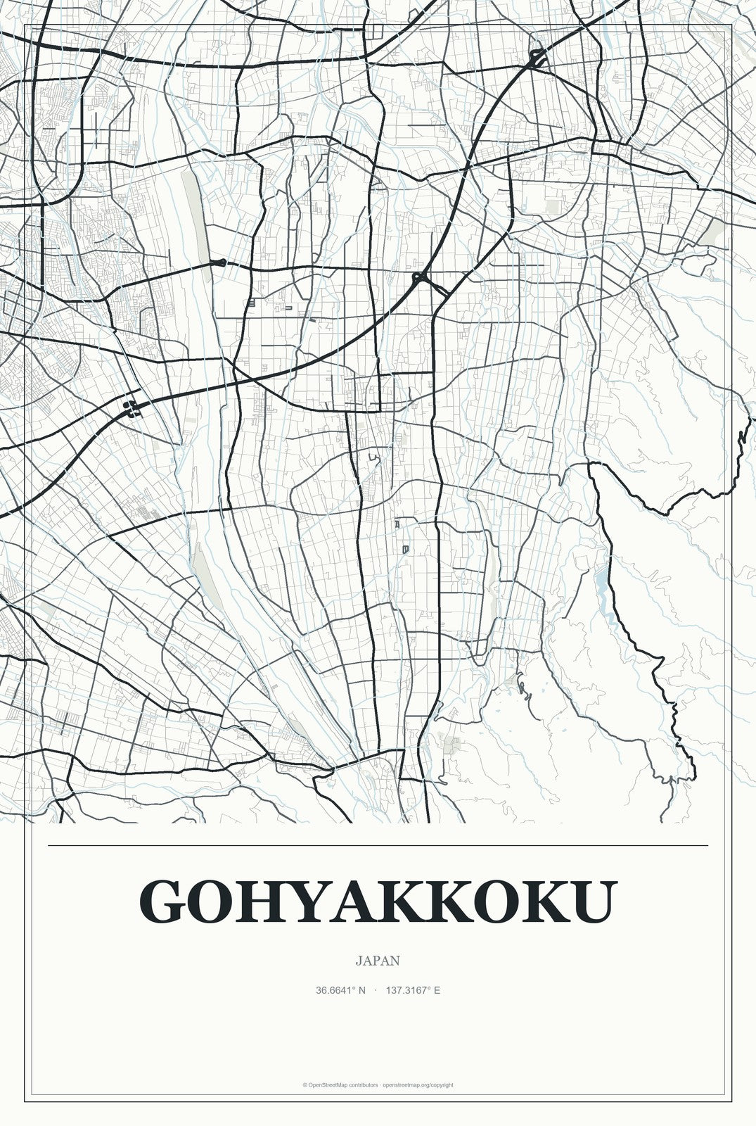 Gohyakkoku, Japan City Map Aluminum Sign in Gallery Air style
