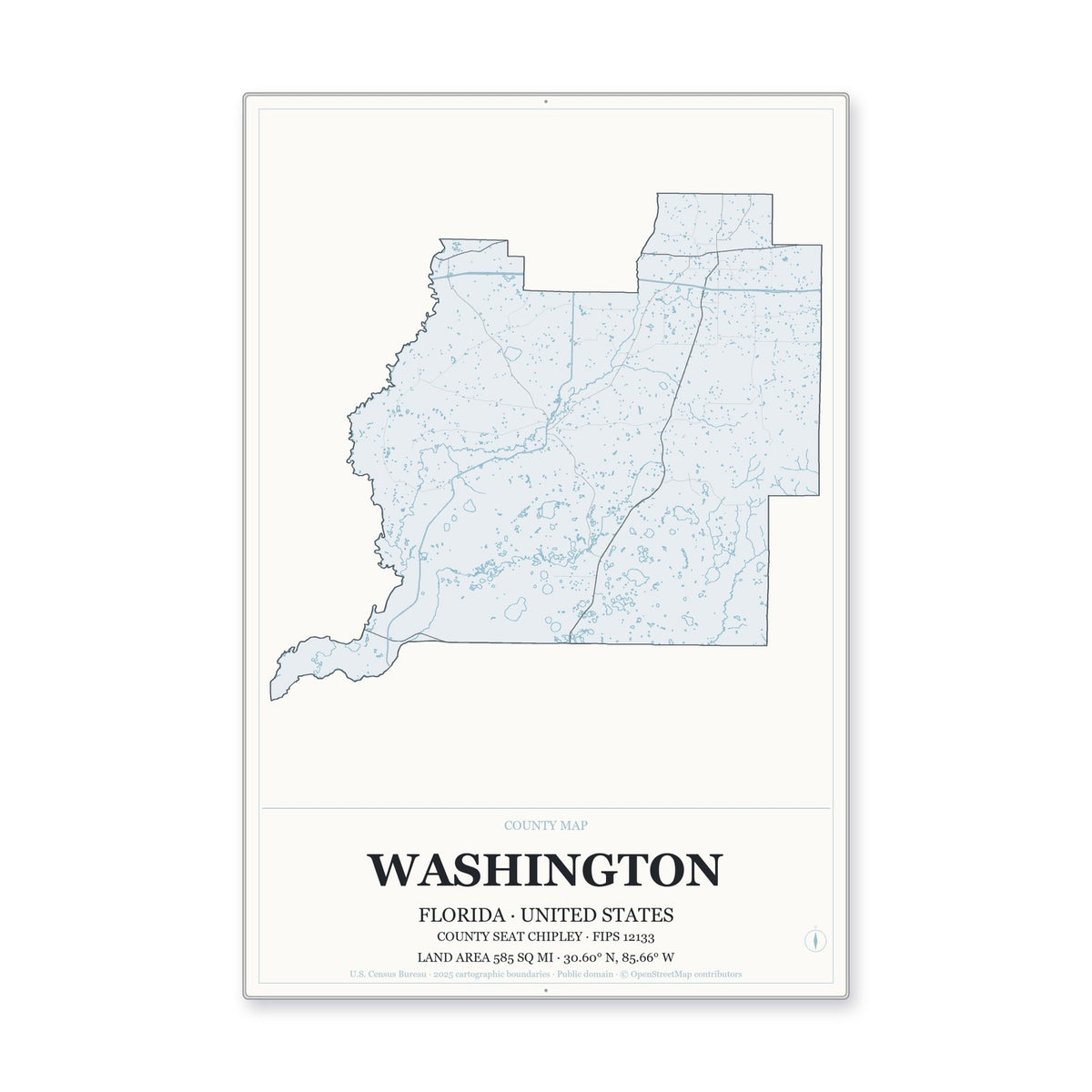 Washington County, Florida Map Aluminum Sign in Gallery Air style