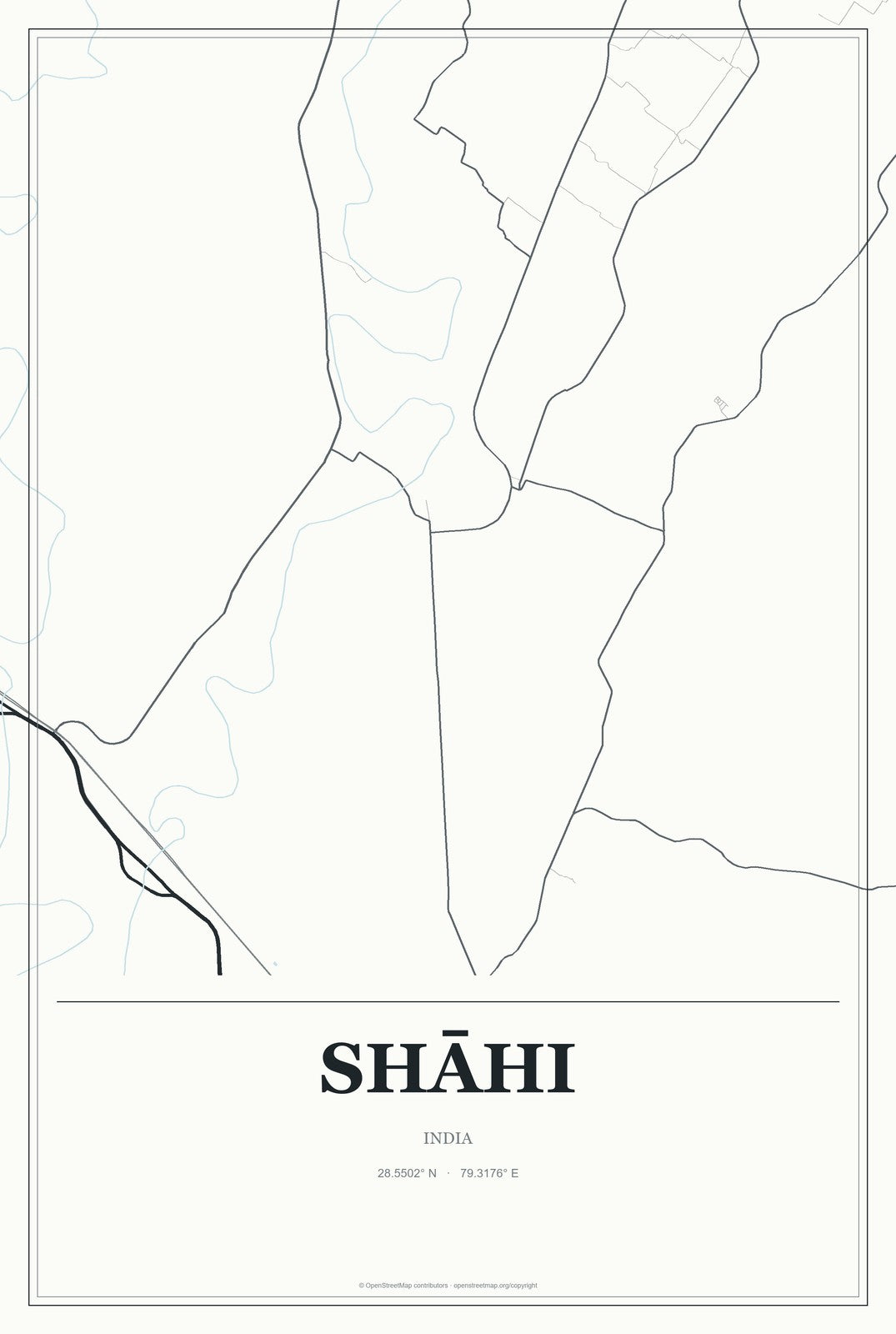 Shāhi, India City Map Aluminum Sign in Gallery Air style