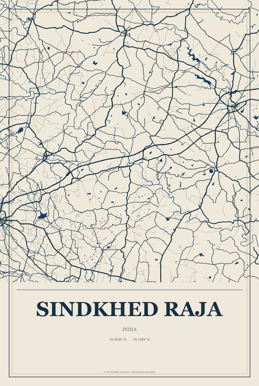 Sindkhed Raja, India City Map Aluminum Sign in Coastal Cutout style