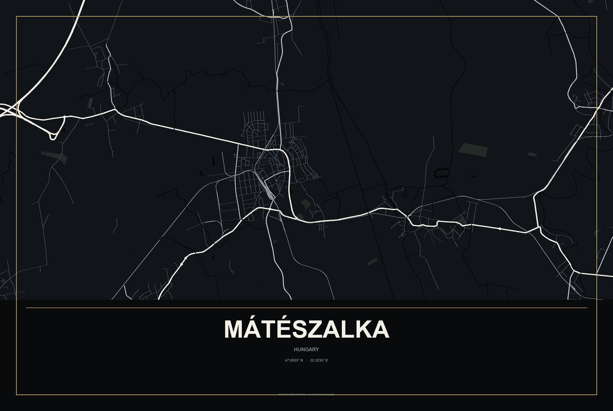 Mátészalka, Hungary City Map Aluminum Sign in Metropolitan Noir style