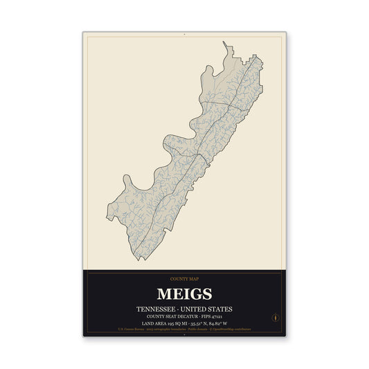 Meigs County, Tennessee Map Aluminum Sign in Museum Plaque style