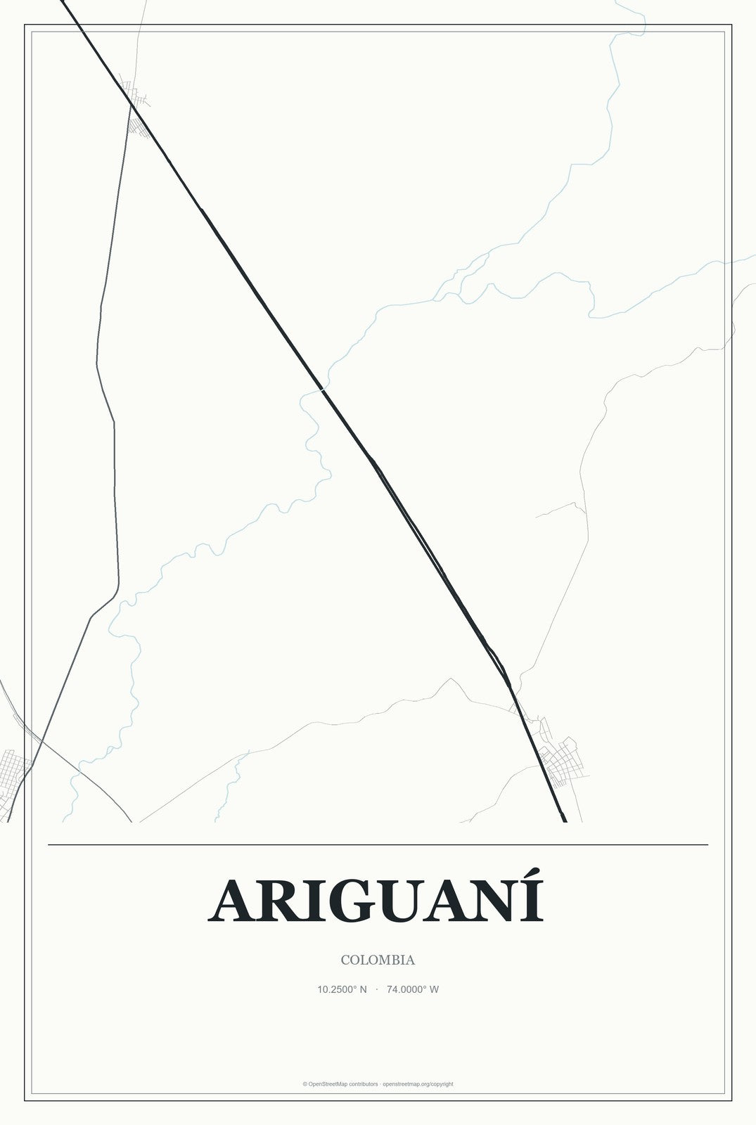 Ariguaní, Colombia City Map Aluminum Sign in Gallery Air style