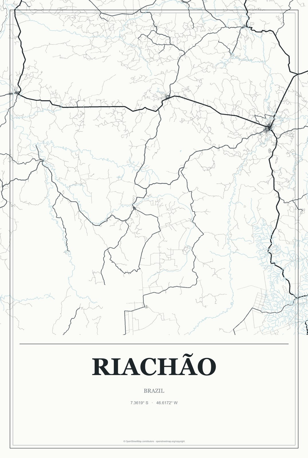 Riachão, Brazil City Map Aluminum Sign in Gallery Air style