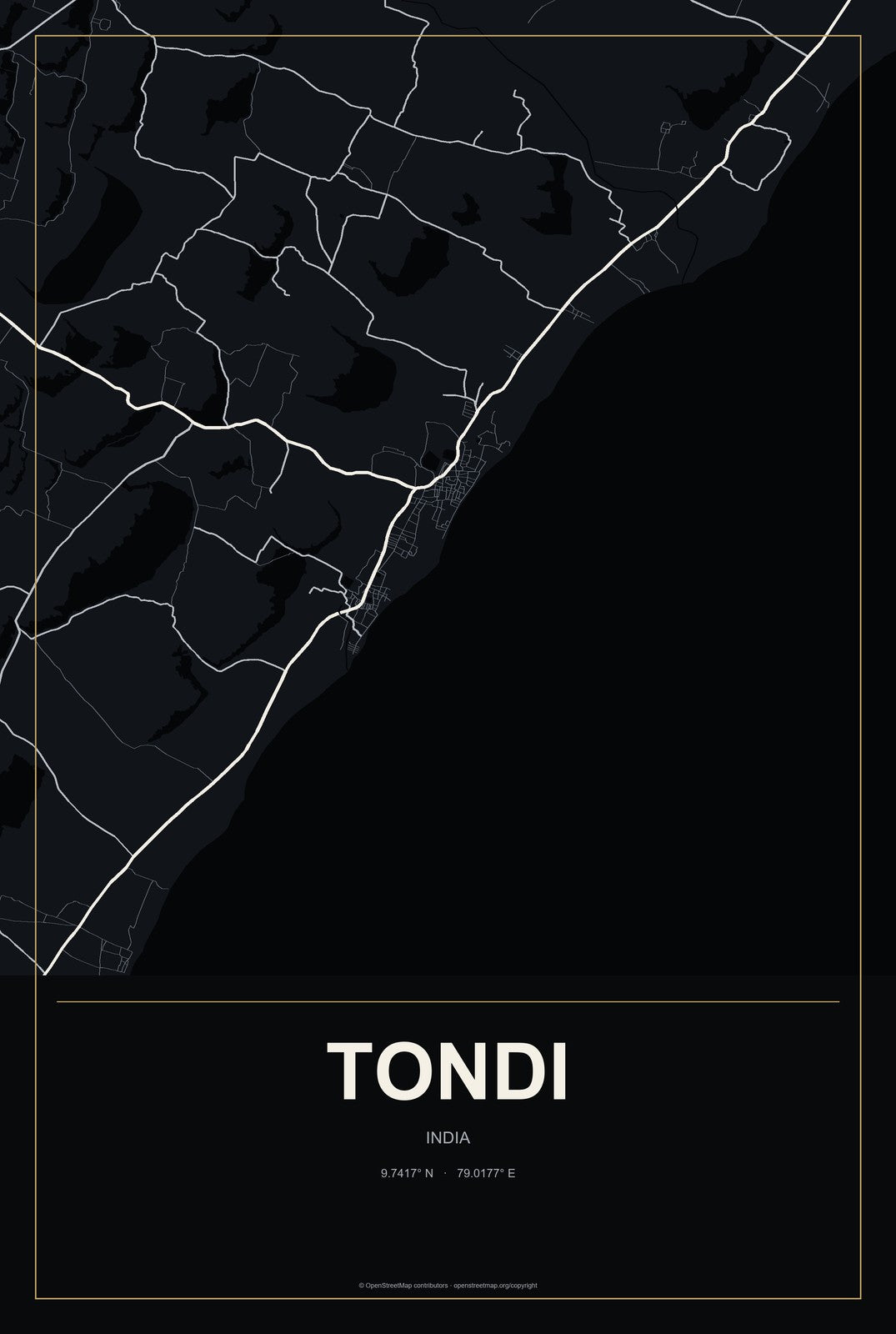 Tondi, India City Map Aluminum Sign in Metropolitan Noir style