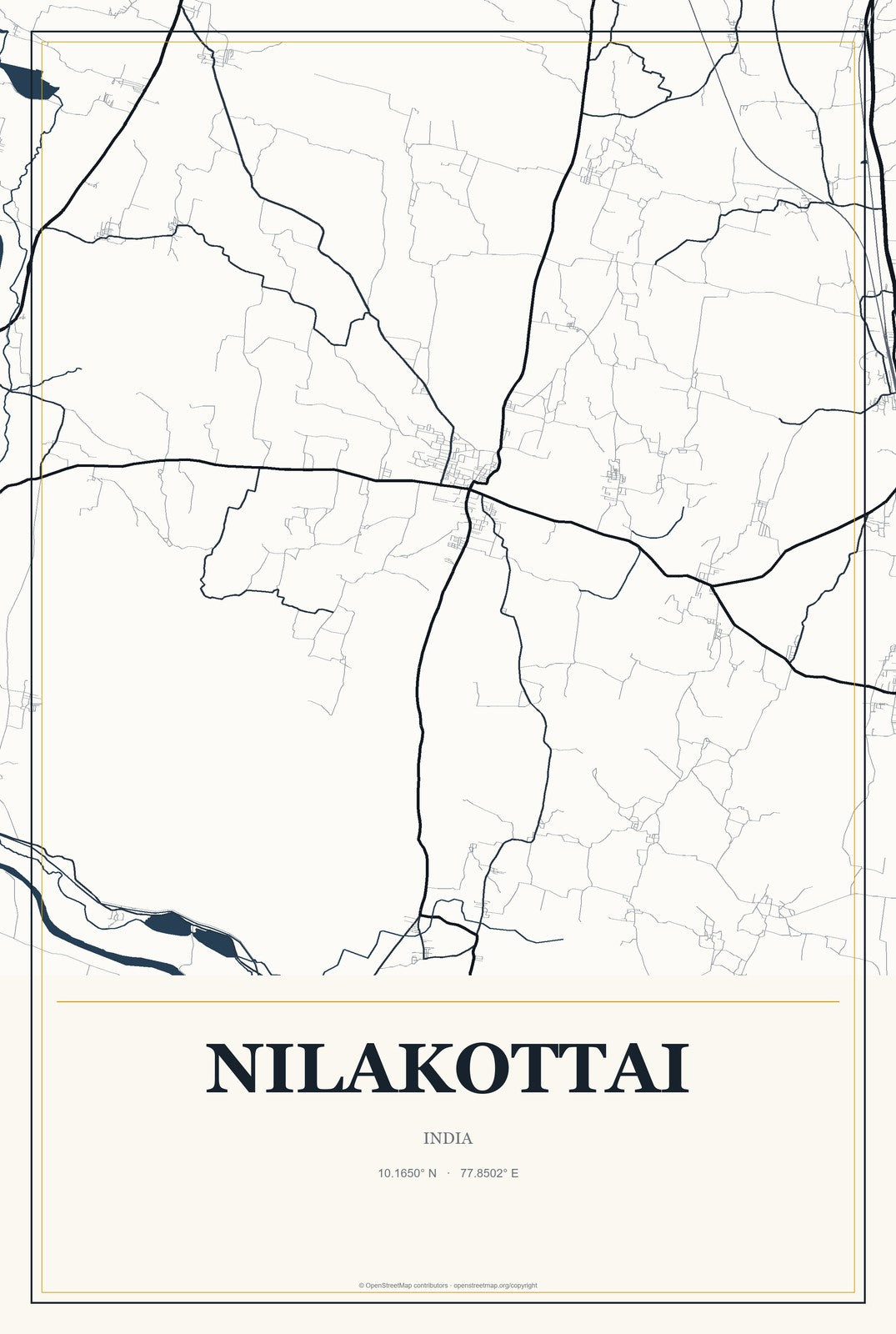 Nilakottai, India City Map Aluminum Sign in Citrine Modern style