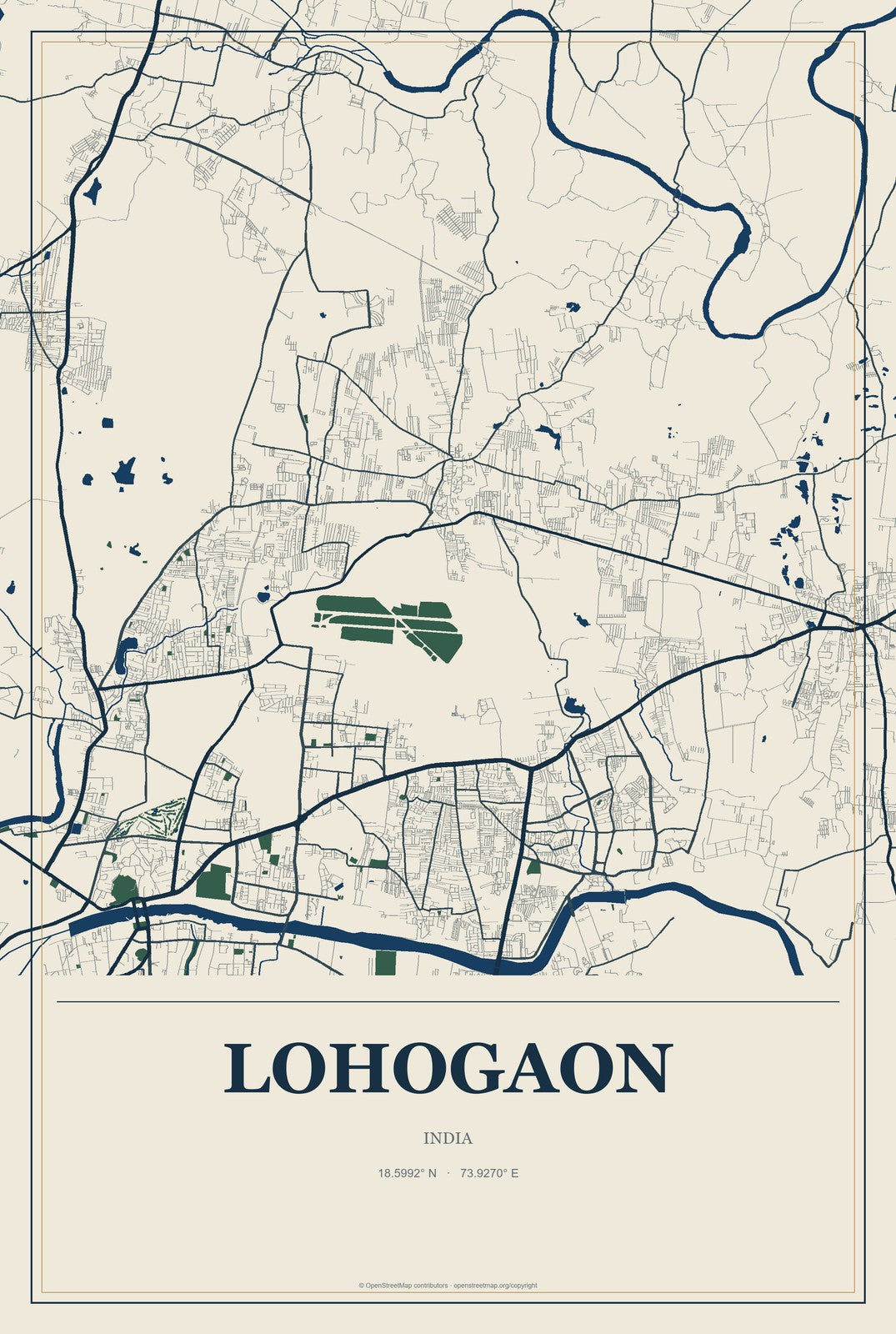 Lohogaon, India City Map Aluminum Sign in Coastal Cutout style