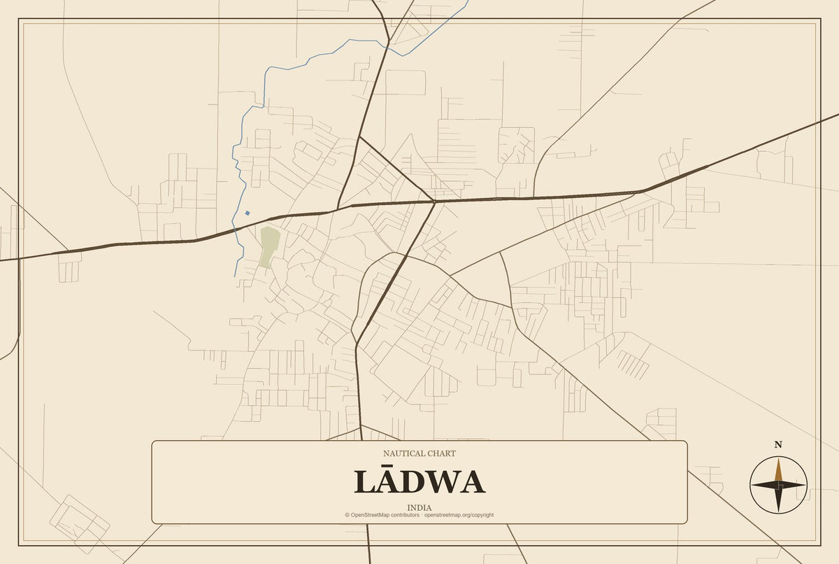 Lādwa, India City Map Aluminum Sign in Heritage Nautical style