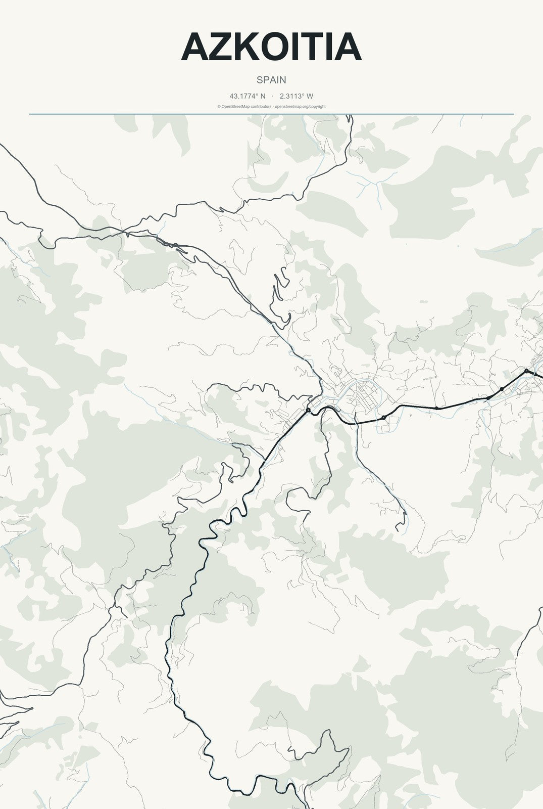 Azkoitia, Spain City Map Aluminum Sign in Headline Atlas style
