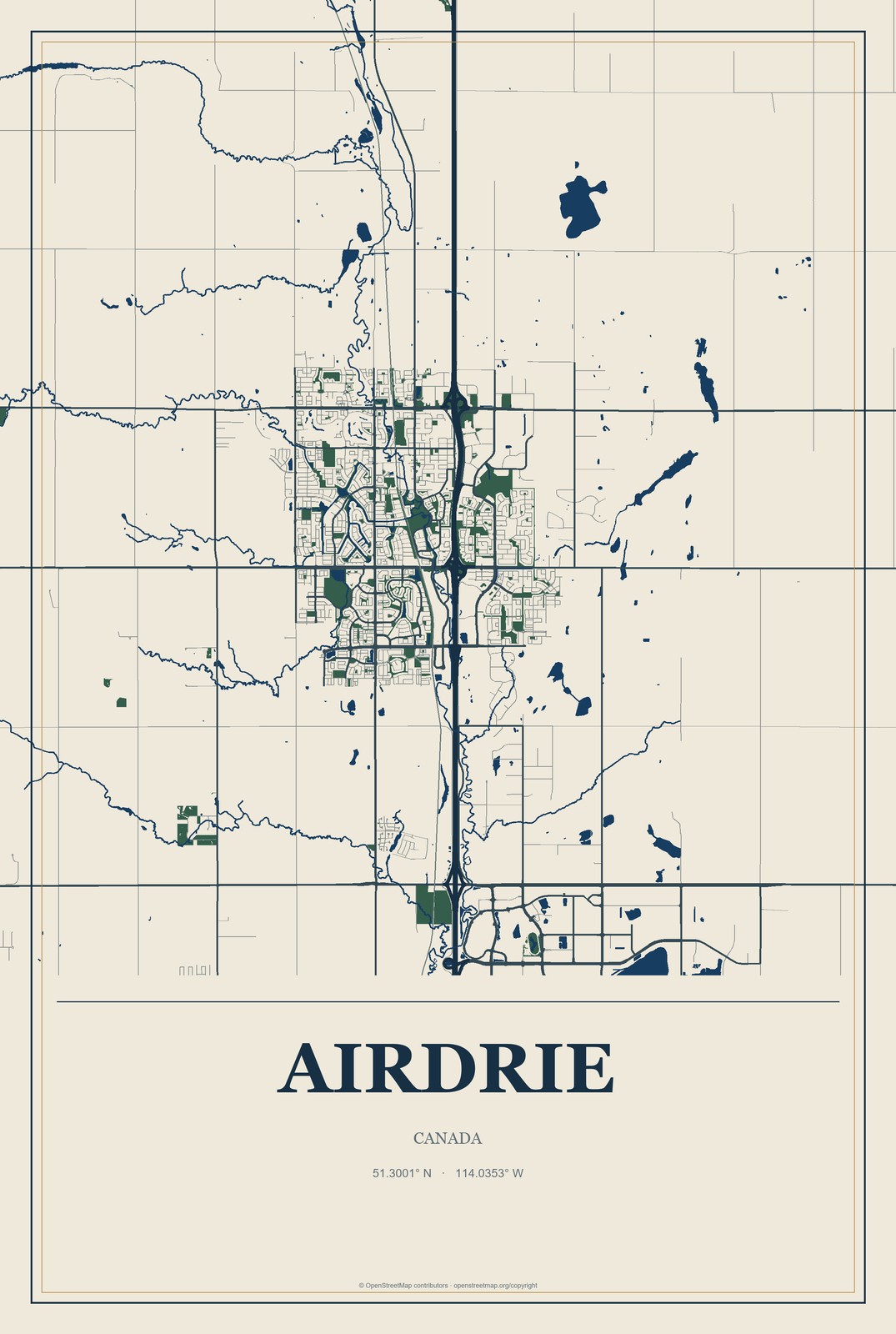 Airdrie, Canada City Map Aluminum Sign in Coastal Cutout style