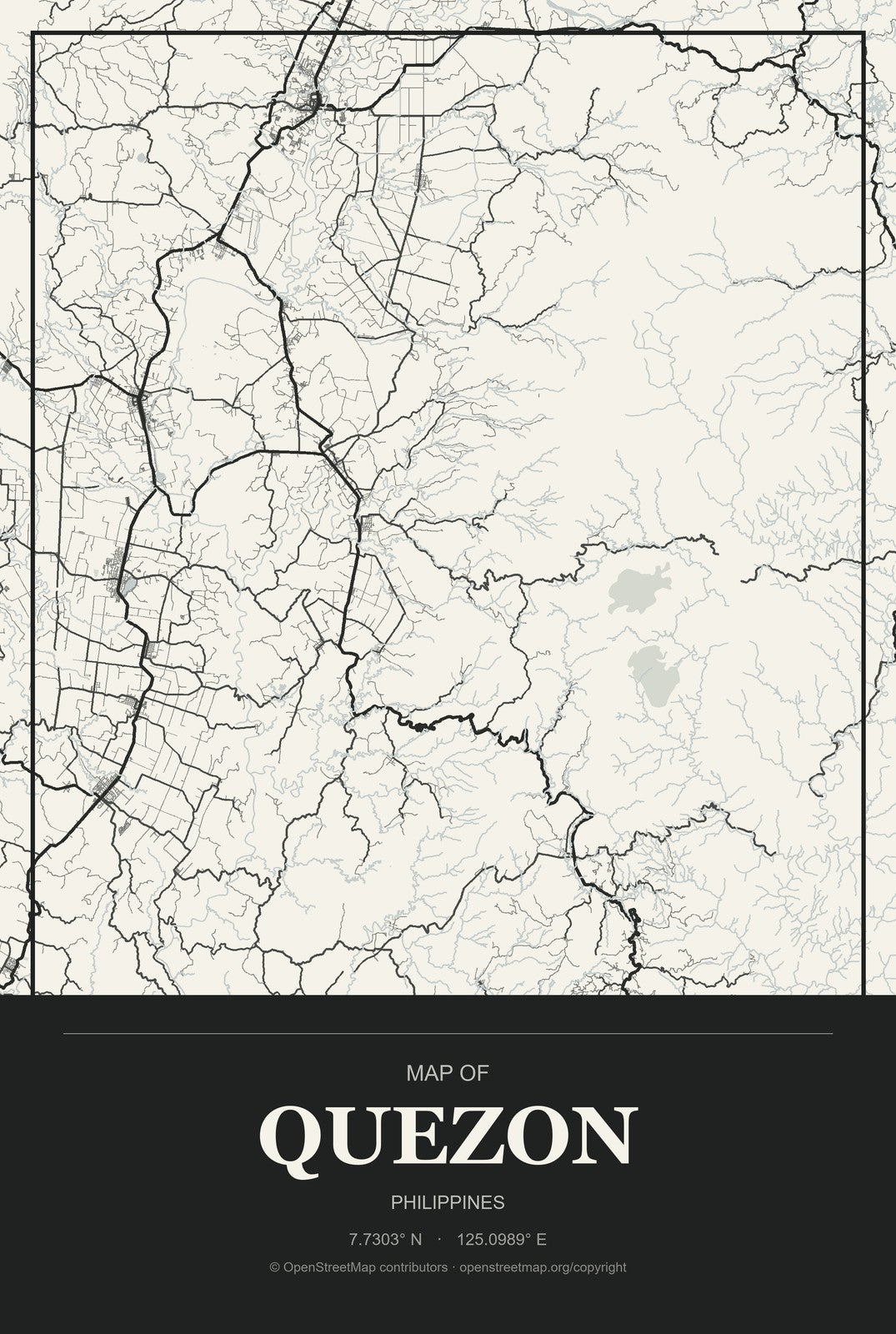 Quezon, Northern Mindanao, Philippines City Map Aluminum Sign in Museum Plaque style