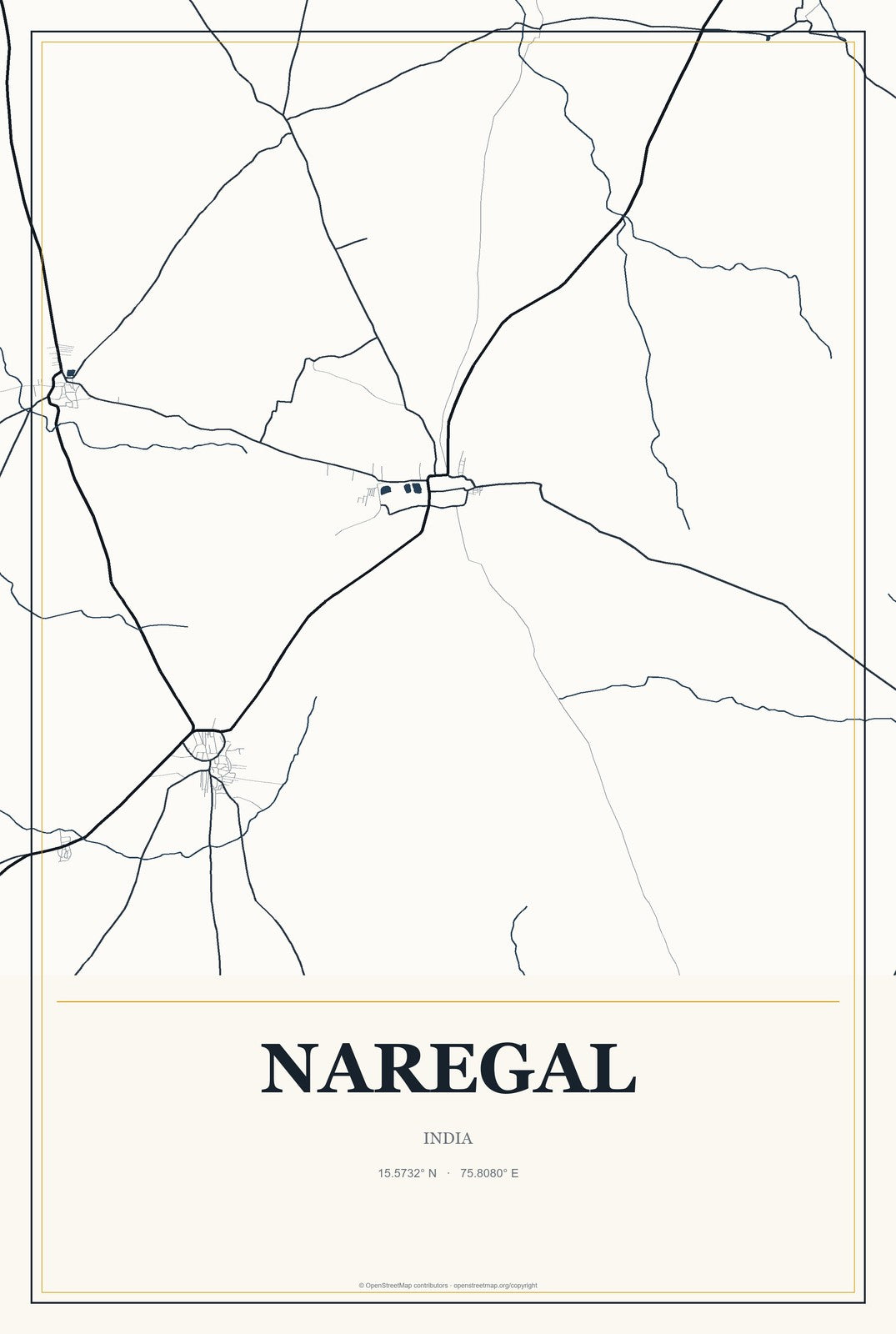Naregal, India City Map Aluminum Sign in Citrine Modern style