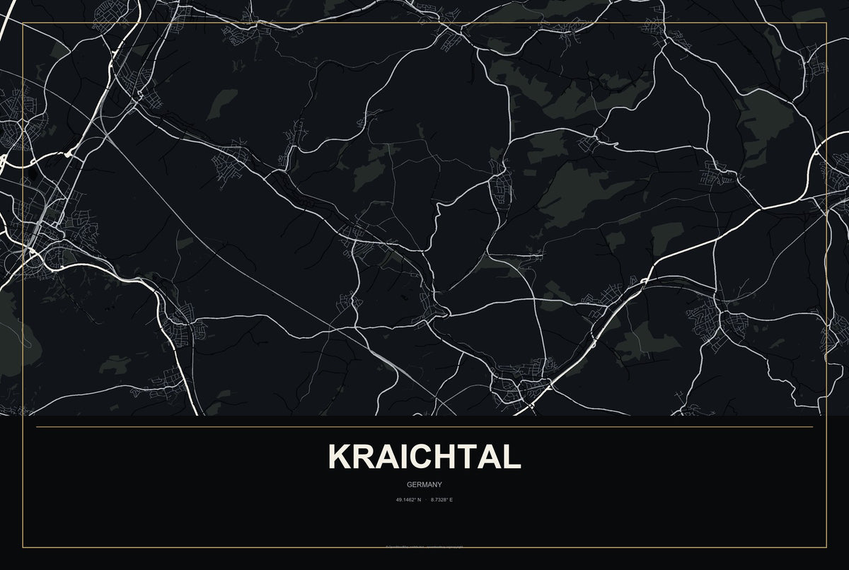 Kraichtal, Germany City Map Aluminum Sign in Metropolitan Noir style