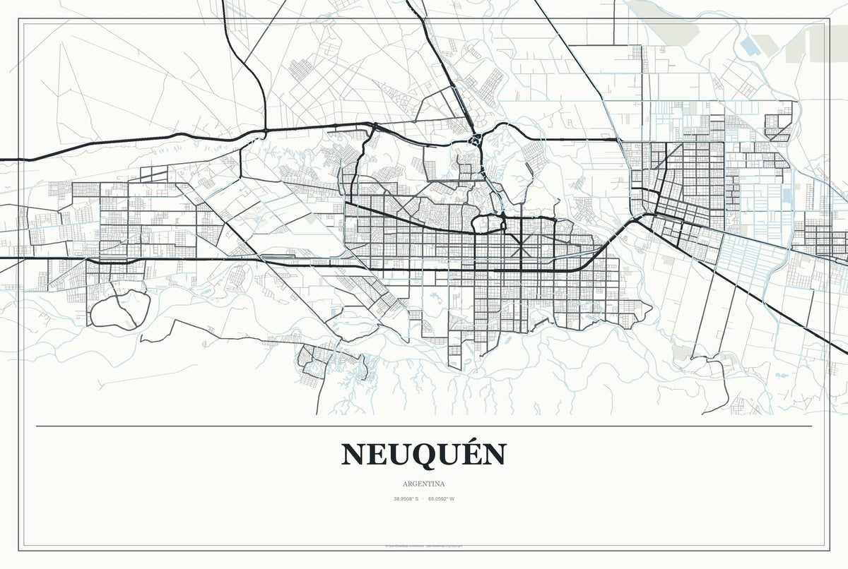 Neuquén, Argentina City Map Aluminum Sign in Gallery Air style
