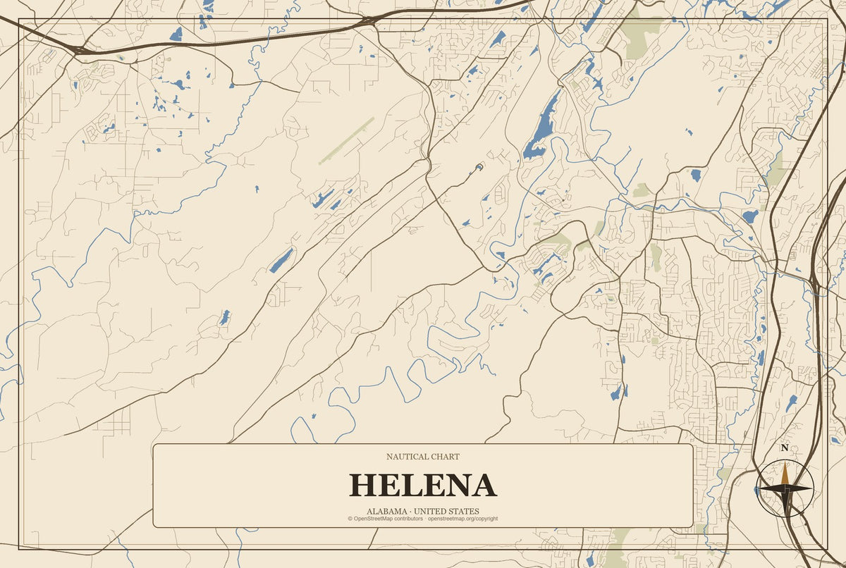 Helena, Alabama City Map Aluminum Sign in Heritage Nautical style