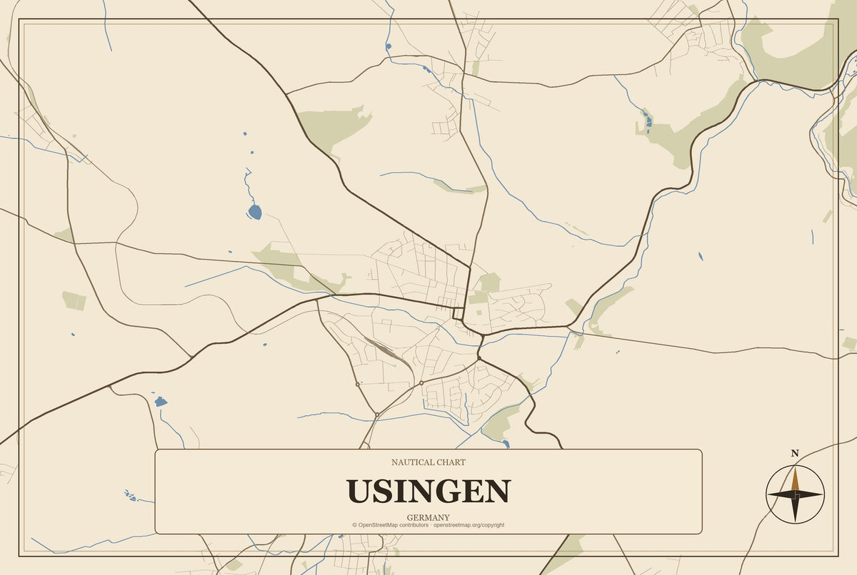 Usingen, Germany City Map Aluminum Sign in Heritage Nautical style