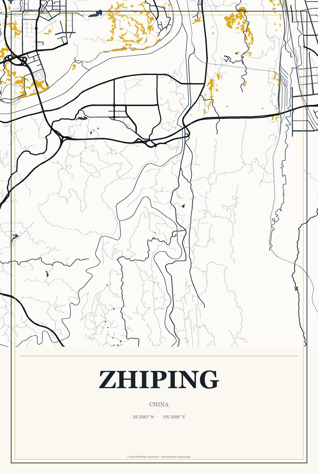 Zhiping, China City Map Aluminum Sign in Citrine Modern style