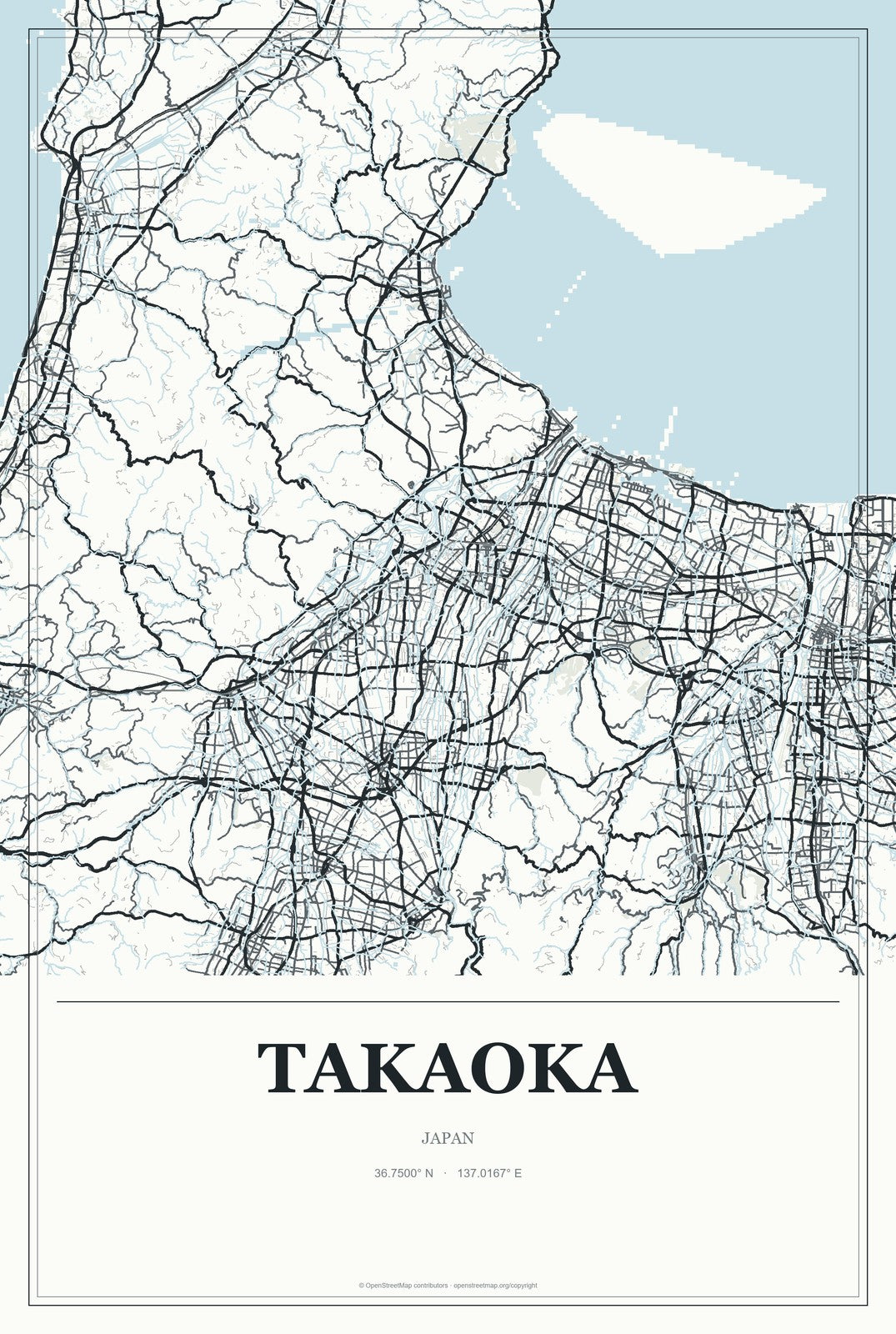 Takaoka, Japan City Map Aluminum Sign in Gallery Air style