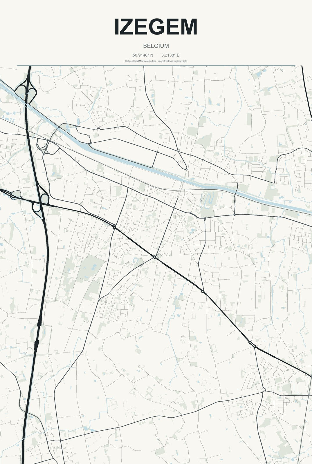 Izegem, Belgium City Map Aluminum Sign in Headline Atlas style