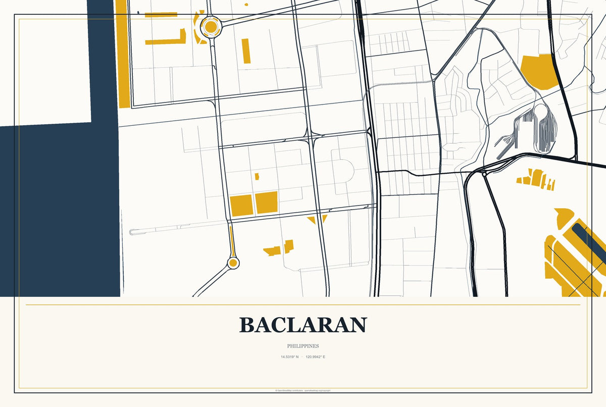 Baclaran, Philippines City Map Aluminum Sign in Citrine Modern style