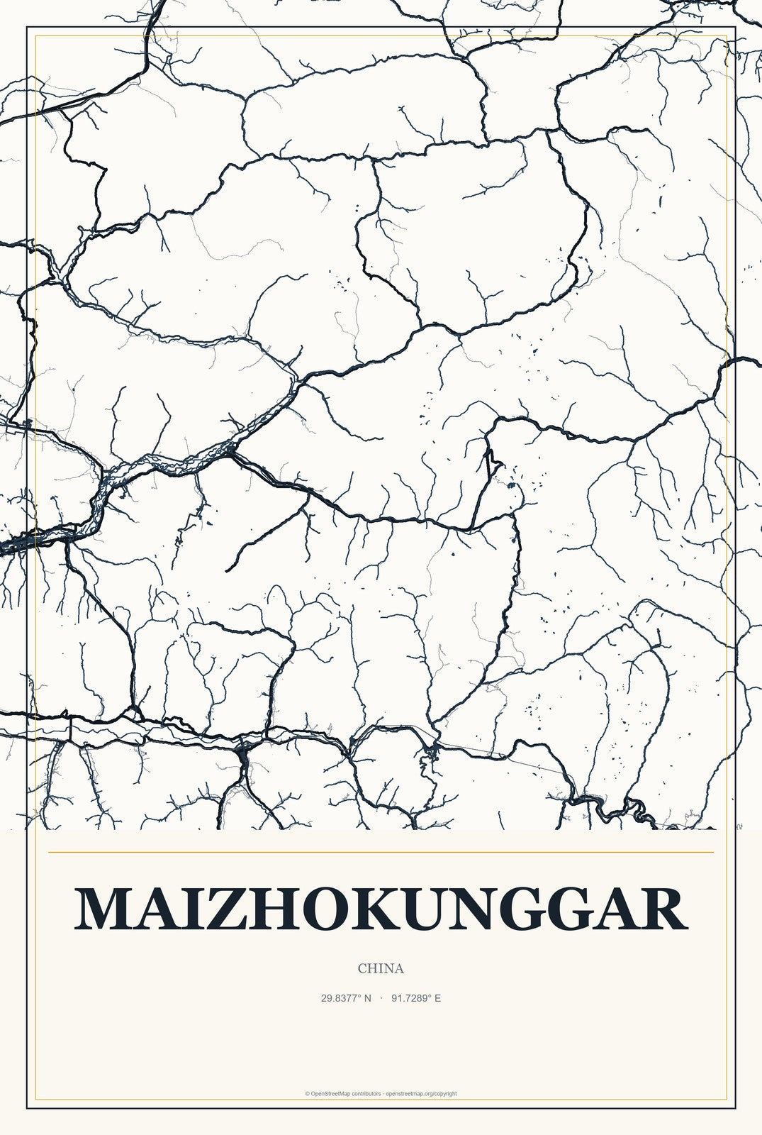 Maizhokunggar, China City Map Aluminum Sign in Citrine Modern style