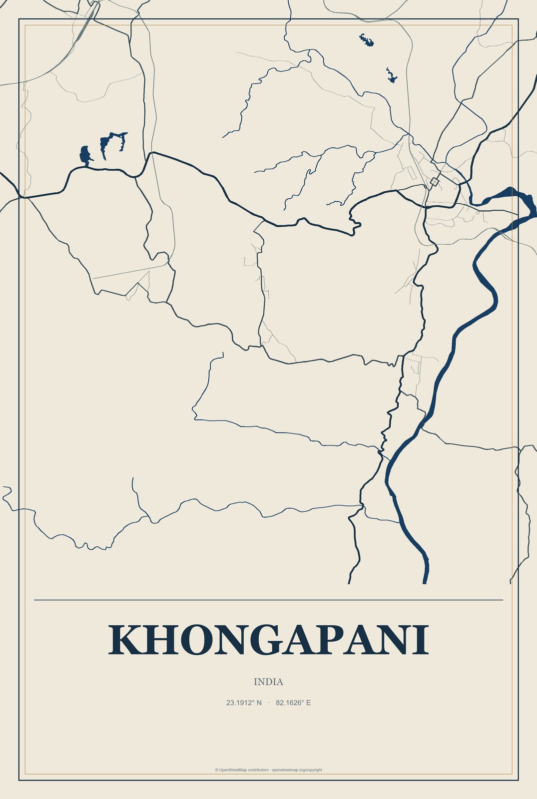 Khongapani, India City Map Aluminum Sign in Coastal Cutout style