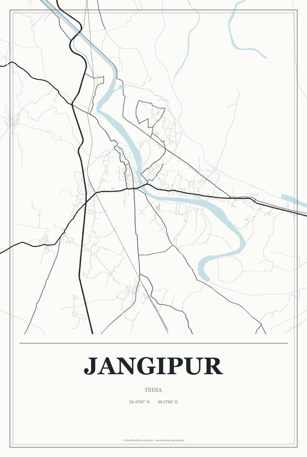 Jangipur, India City Map Aluminum Sign in Gallery Air style