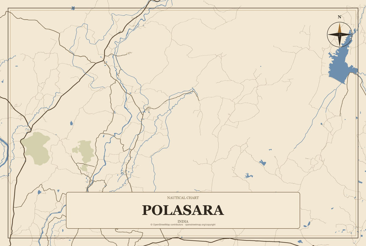 Polasara, India City Map Aluminum Sign in Heritage Nautical style