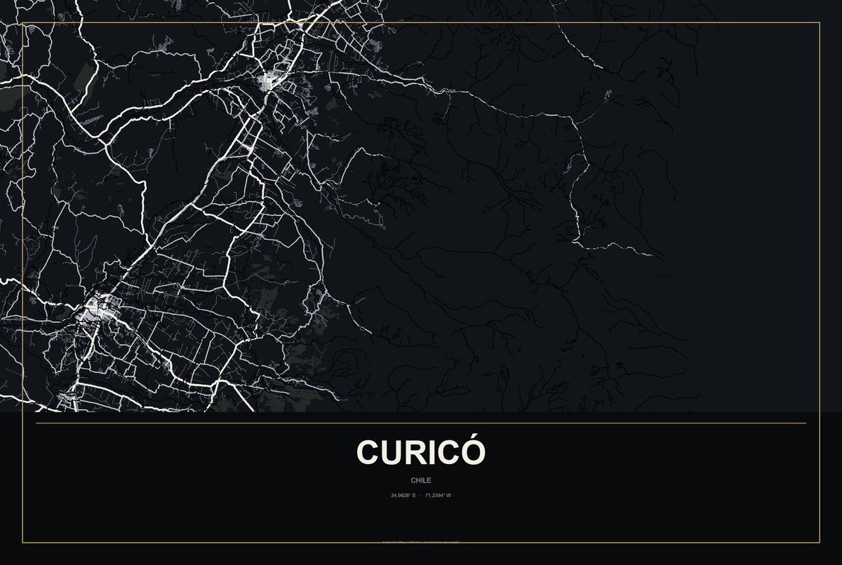 Curicó, Chile City Map Aluminum Sign in Metropolitan Noir style