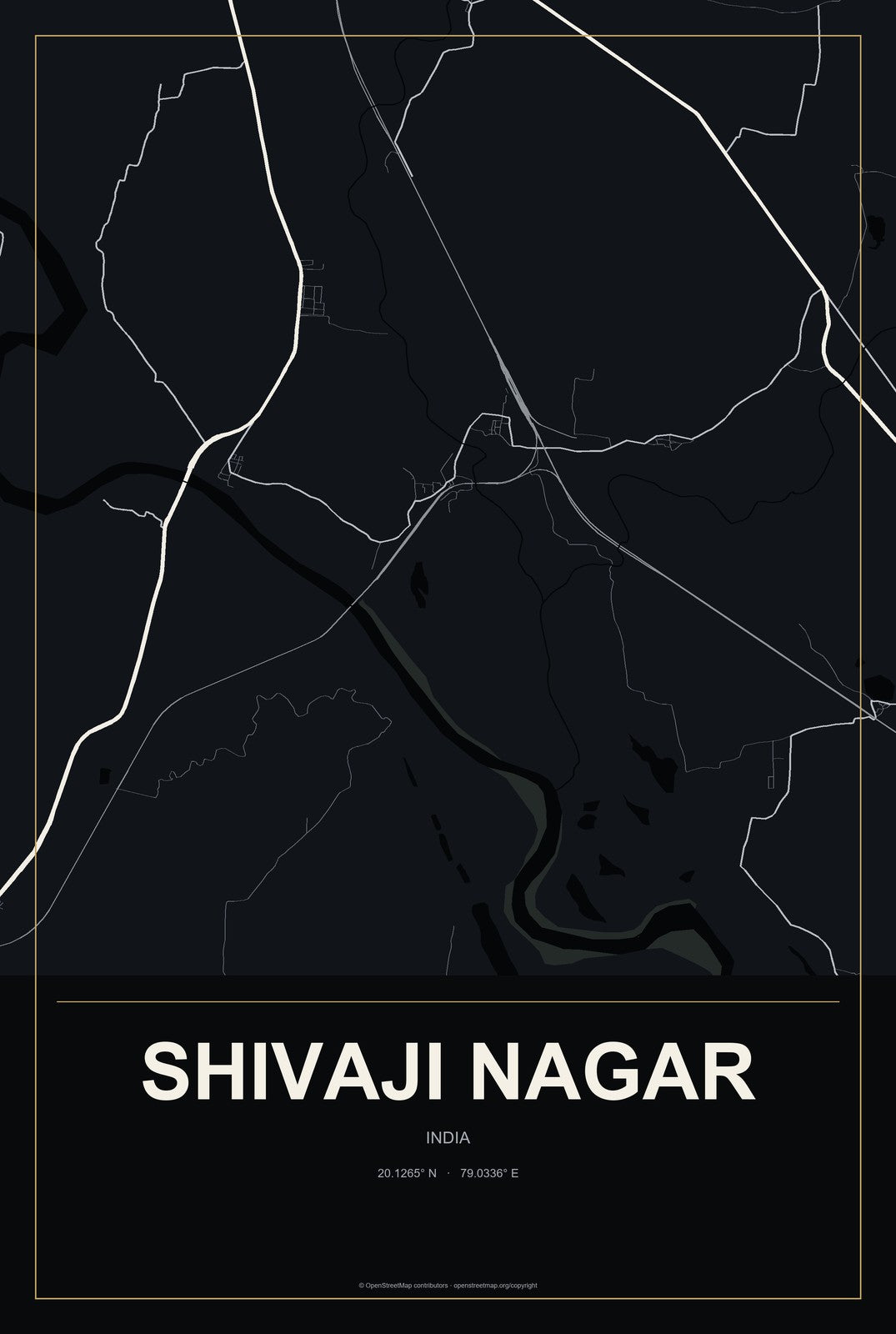 Shivaji Nagar, India City Map Aluminum Sign in Metropolitan Noir style