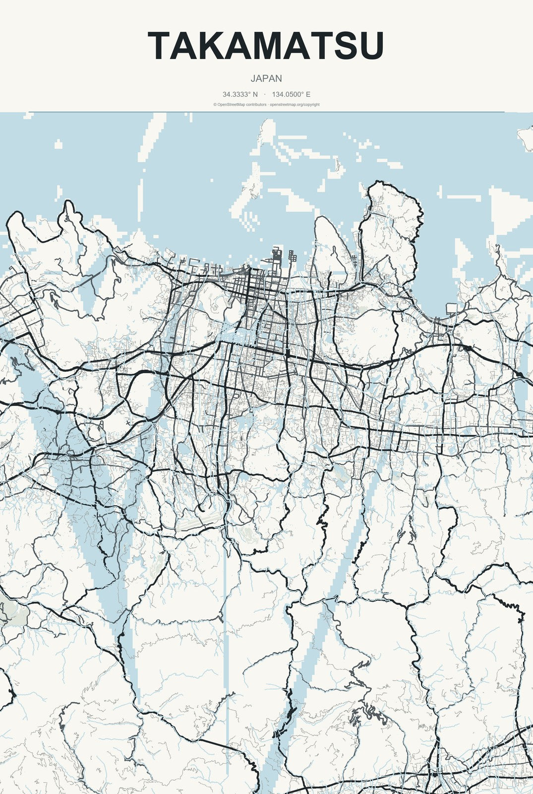 Takamatsu, Japan City Map Aluminum Sign in Headline Atlas style