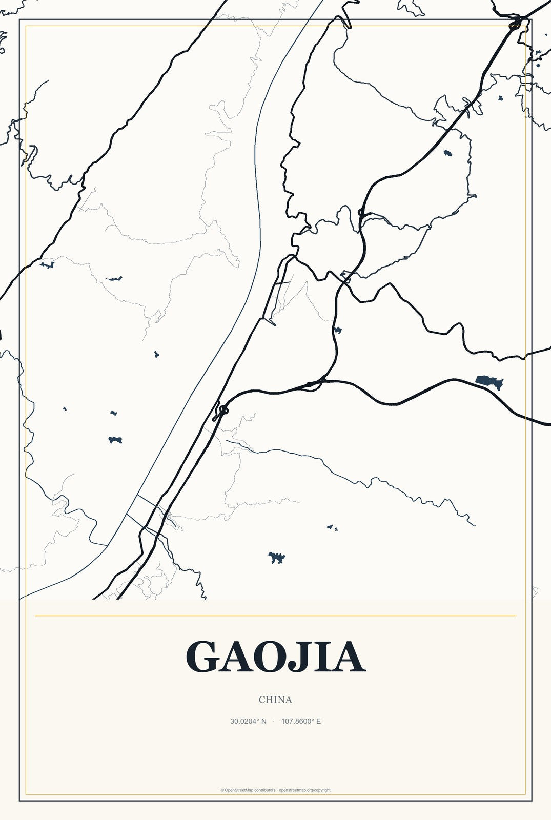 Gaojia, China City Map Aluminum Sign in Citrine Modern style