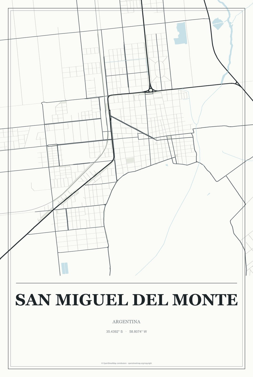 San Miguel del Monte, Argentina City Map Aluminum Sign in Gallery Air style