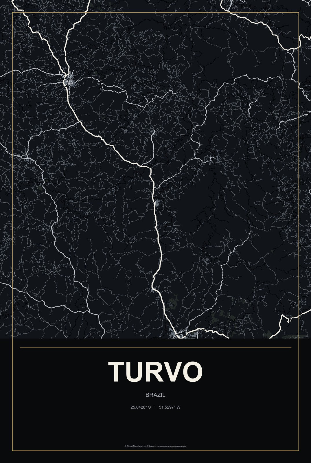 Turvo, Paraná, Brazil City Map Aluminum Sign in Metropolitan Noir style