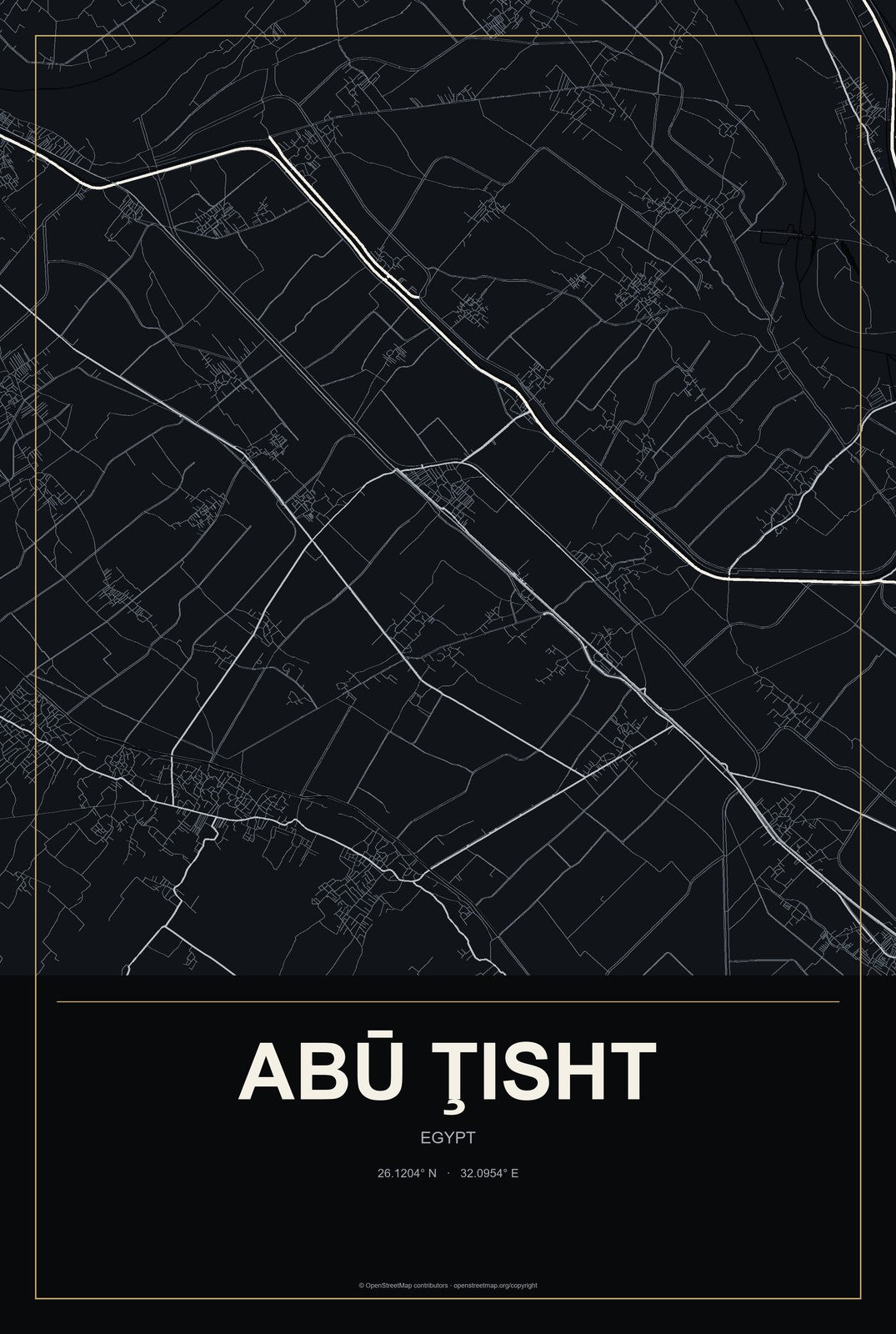 Abū Ţisht, Egypt City Map Aluminum Sign in Metropolitan Noir style