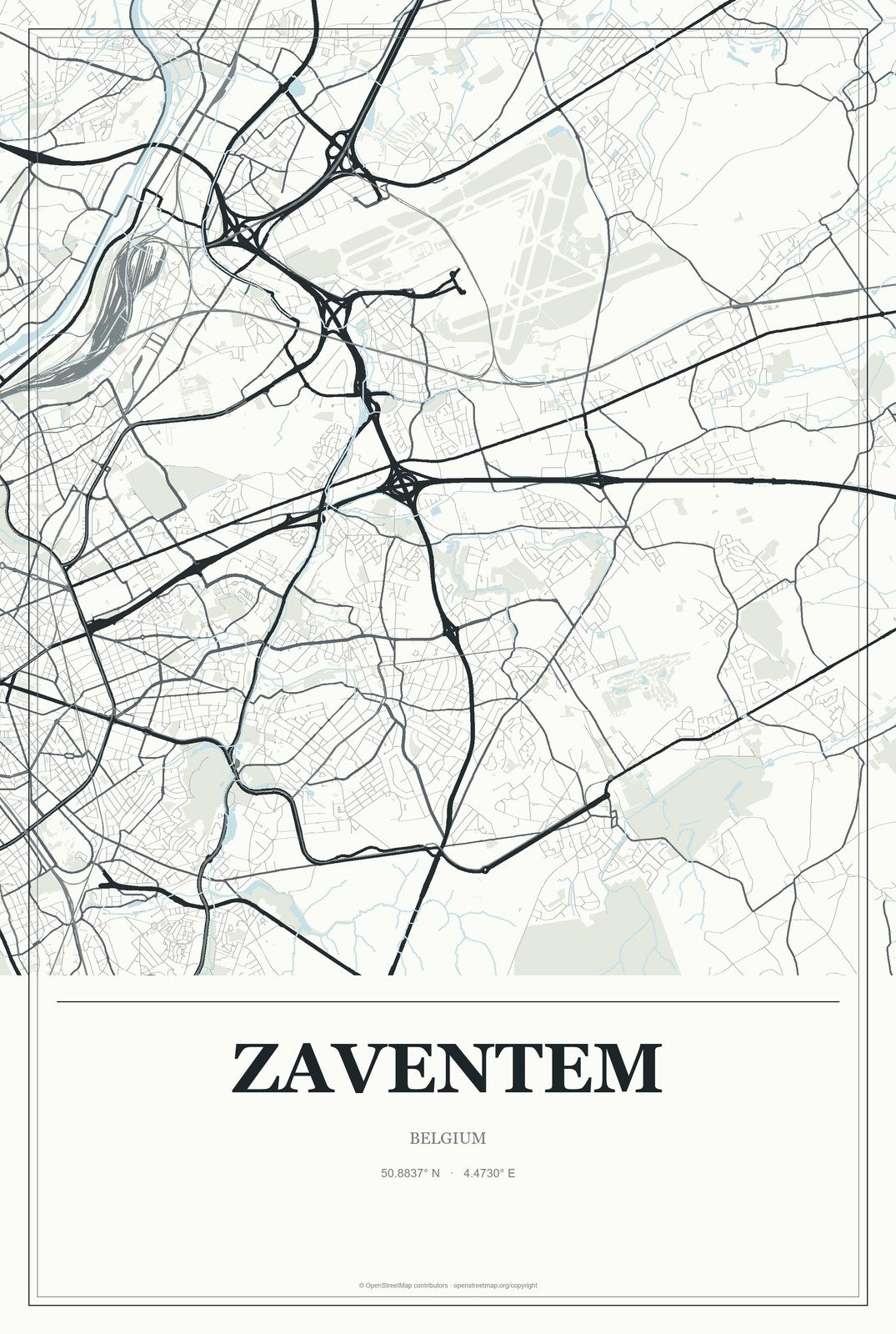 Zaventem, Belgium City Map Aluminum Sign in Gallery Air style