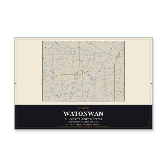 Watonwan County, Minnesota Map Aluminum Sign in Museum Plaque style
