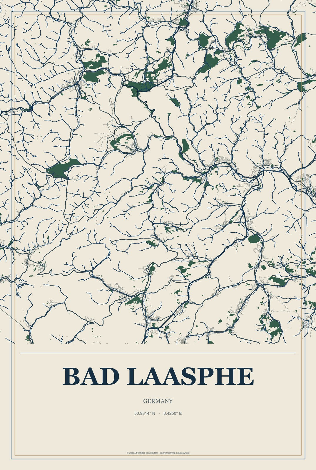 Bad Laasphe, Germany City Map Aluminum Sign in Coastal Cutout style