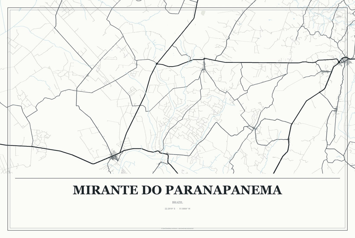 Mirante do Paranapanema, Brazil City Map Aluminum Sign in Gallery Air style