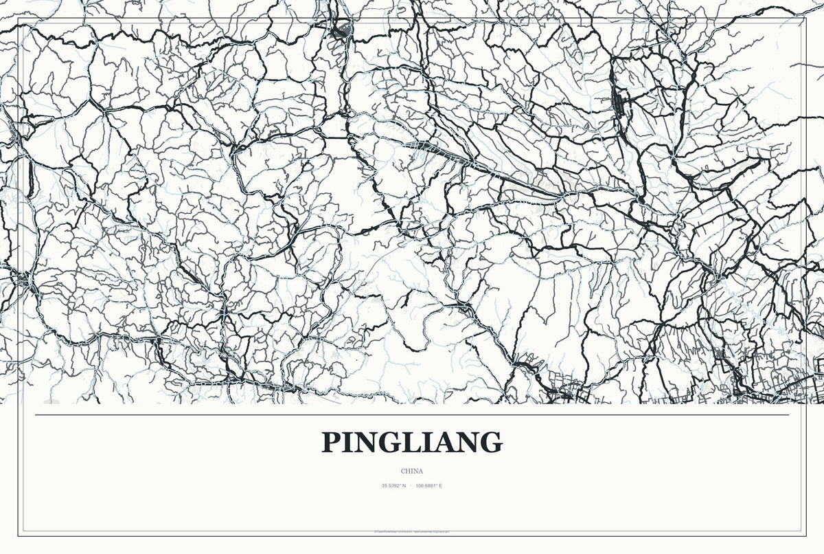 Pingliang, China City Map Aluminum Sign in Gallery Air style