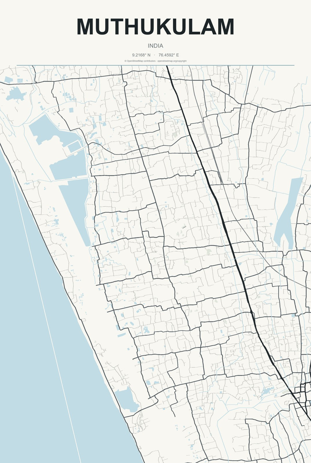 Muthukulam, India City Map Aluminum Sign in Headline Atlas style